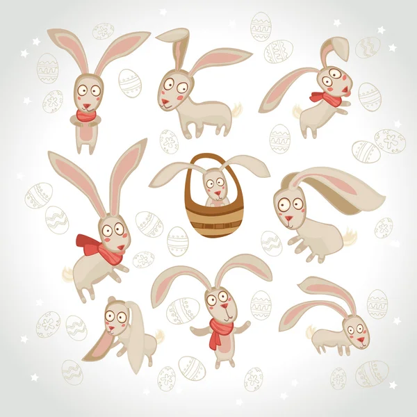 Ilustración vectorial de la colección de conejito de Pascua — Archivo Imágenes Vectoriales