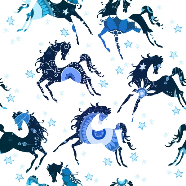 Seamless pattern with blue horses — Stock Vector