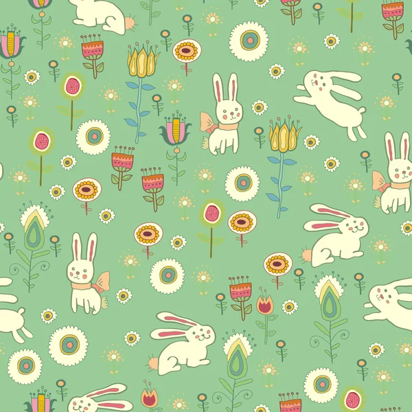 Bright Easter pattern with rabbits — Stock Vector