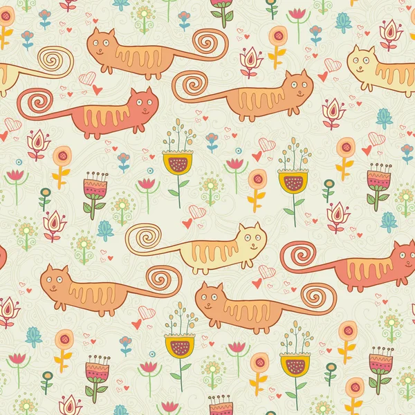 Cute childish seamless pattern with cats — Stock Vector