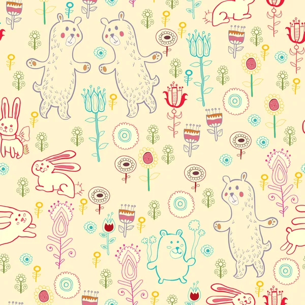 Bright childish seamless pattern with animals — Stock Vector