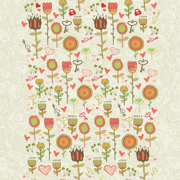 Dessin animé motif floral sans couture — Image vectorielle