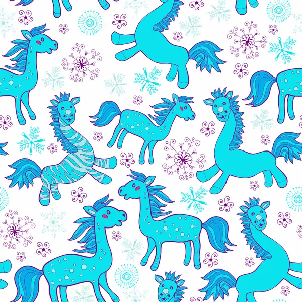 Varrat nélküli, rajzfilm kék lovakkal — Stock Vector