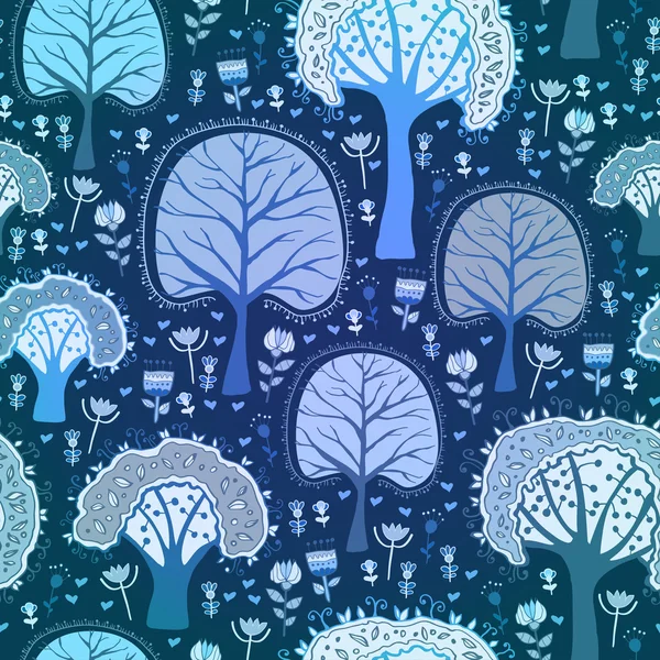 青い冬の森のシームレスなパターン — ストックベクタ