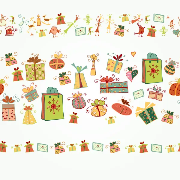 Three seamless border with Christmas gift boxes — Stock Vector