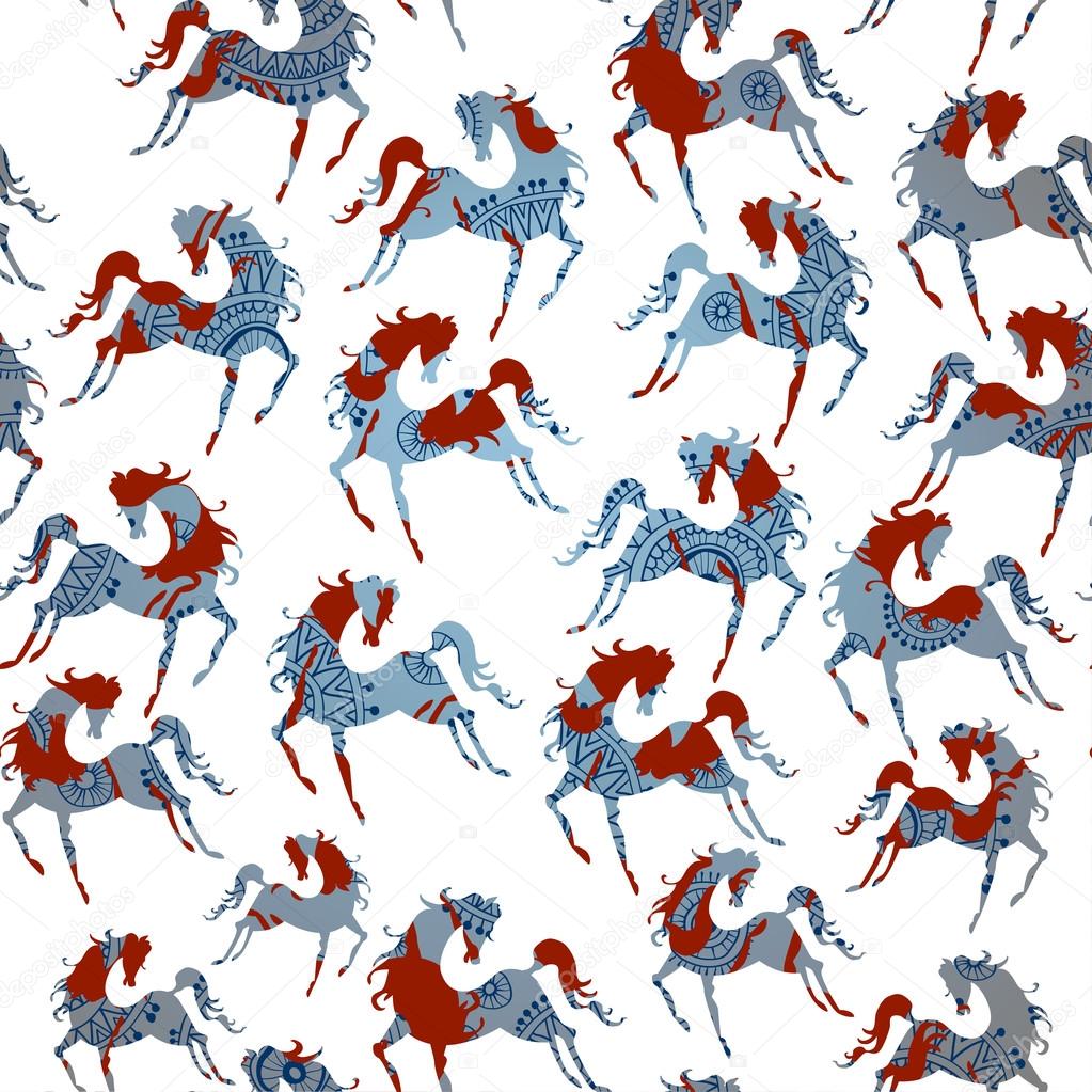 Horse blue seamless pattern. Vector.