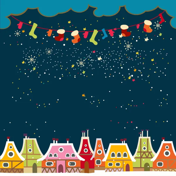 Christmas card with cute little town. seamless — Stock Vector