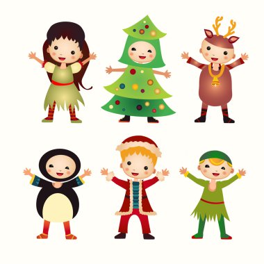 Çocuk kostümleri beyaz zemin üzerine izole