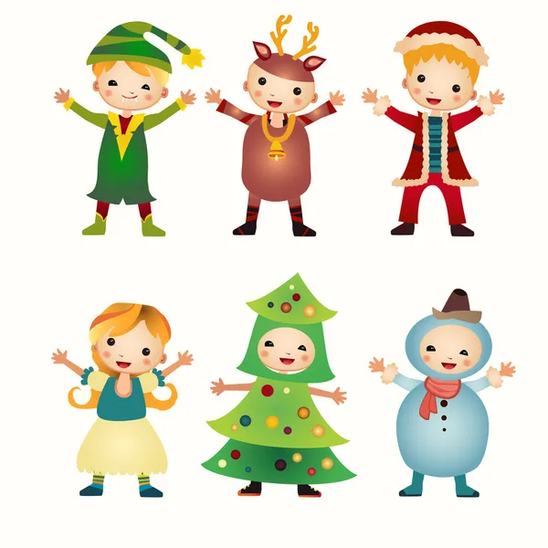 Children in costumes isolated on white background — Stock Vector