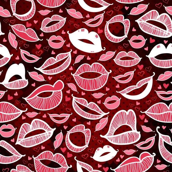 Lip silhouettes on a red background mosaic — Stock Vector