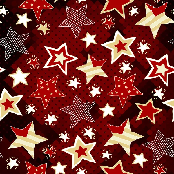 Briht estrellas sobre fondo de mosaico rojo — Vector de stock