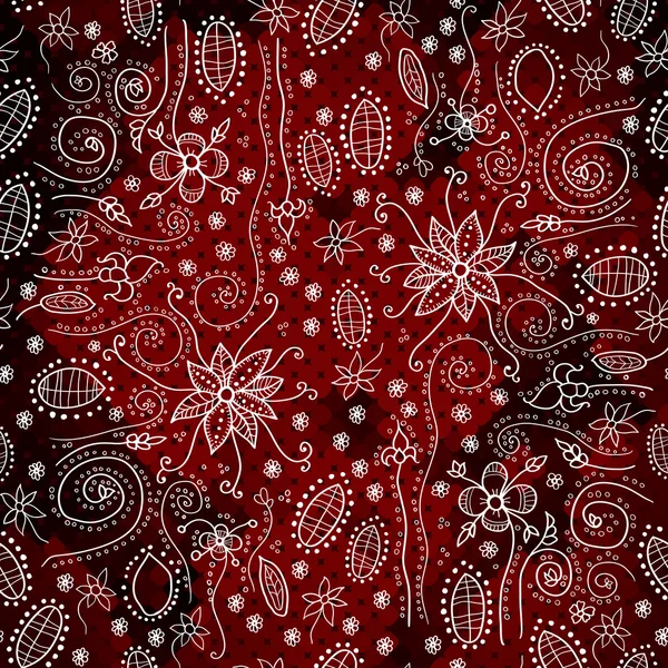 Rotes Blumenmuster auf Mosaik-Hintergrund — Stockvektor