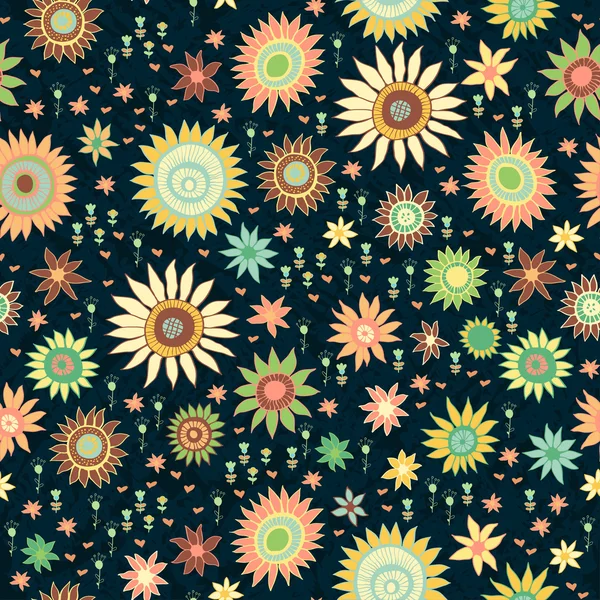 Nahtloses Muster mit kunstvollen, hellen Blüten — Stockvektor