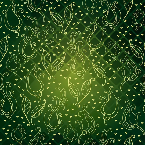 Patrón verde brillante con diseño floral — Vector de stock