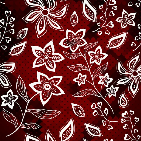 Weißes Blumenmuster auf rotem Mosaikhintergrund — Stockvektor