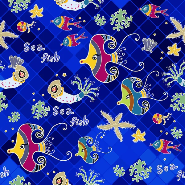 Été Polygonal fond bleu avec des poissons — Image vectorielle