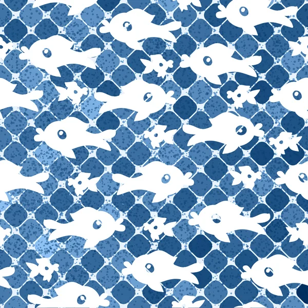 Patrón con siluetas blancas de pescado — Archivo Imágenes Vectoriales