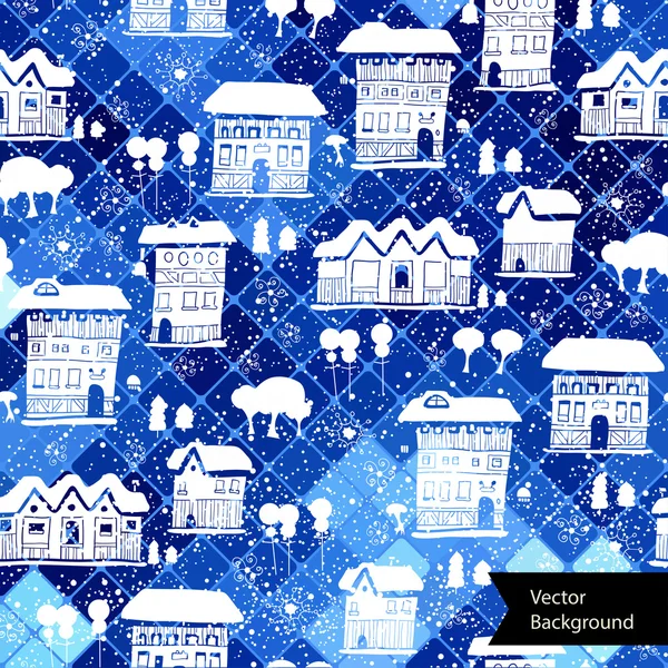 Winter Christmas seamless pattern with houses — Stock Vector