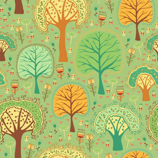 明るい春緑の森のシームレスなパターン — ストックベクタ