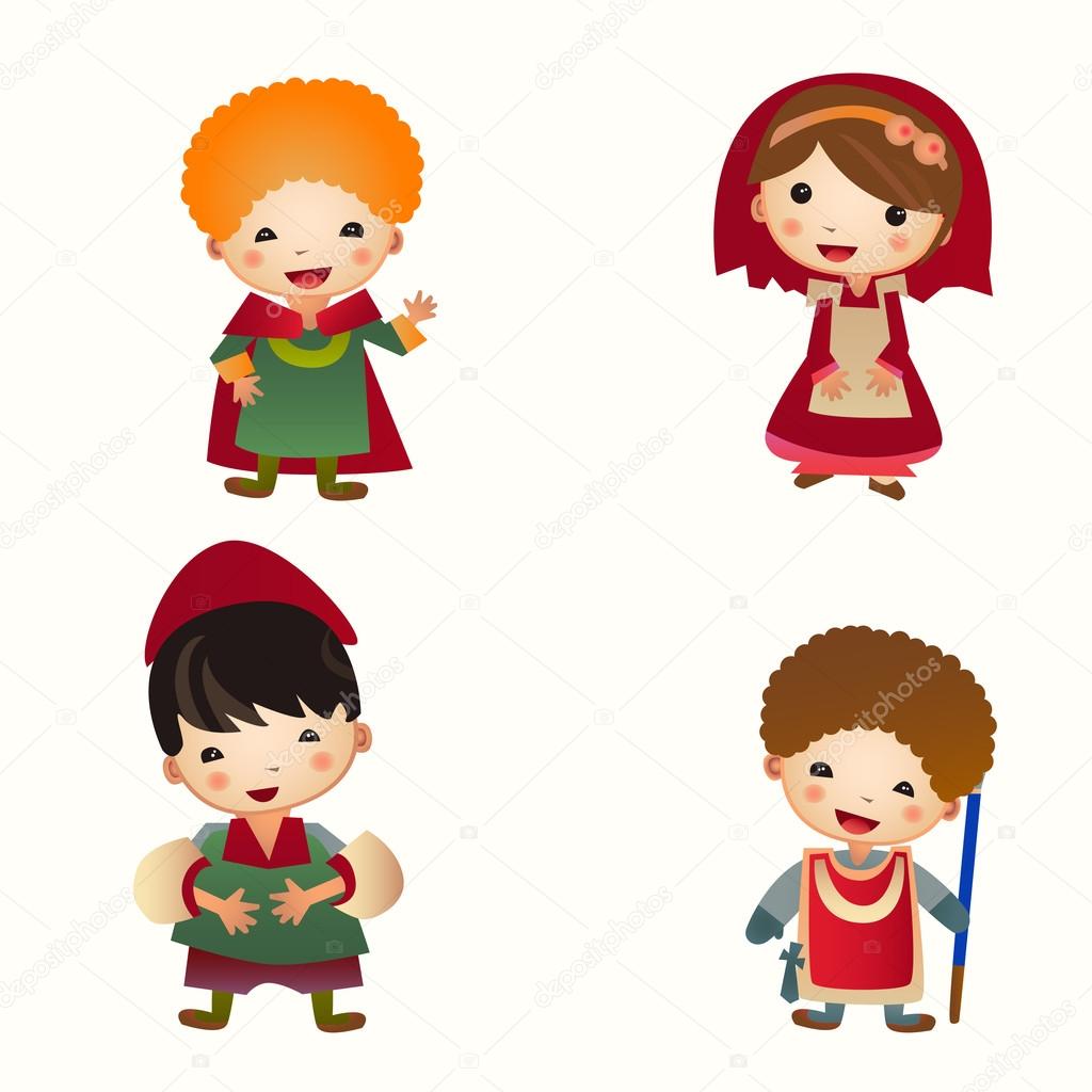 Cartoon Medieval people icon. Set