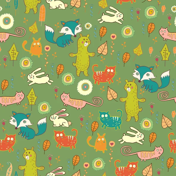 Cartoon cute forest seamless pattern — Stock Vector
