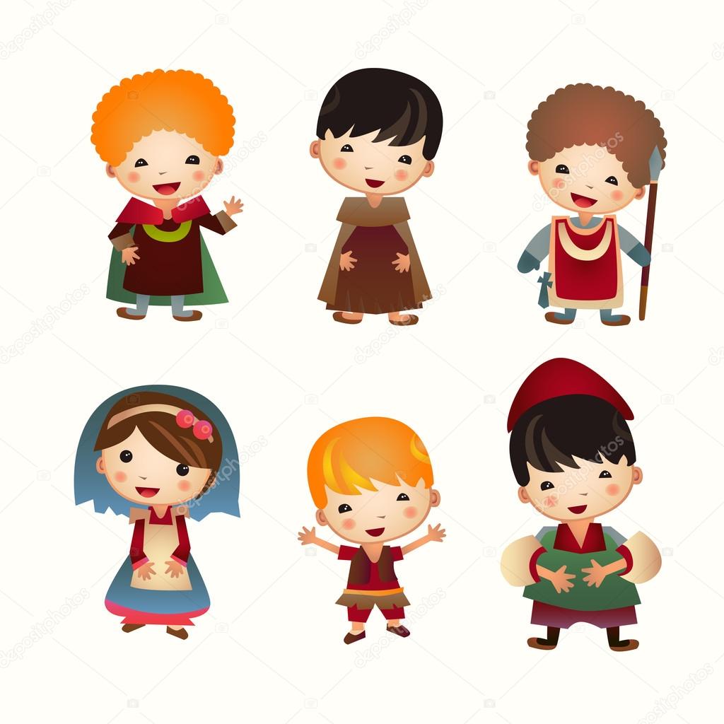 Cartoon Medieval people icon. Set