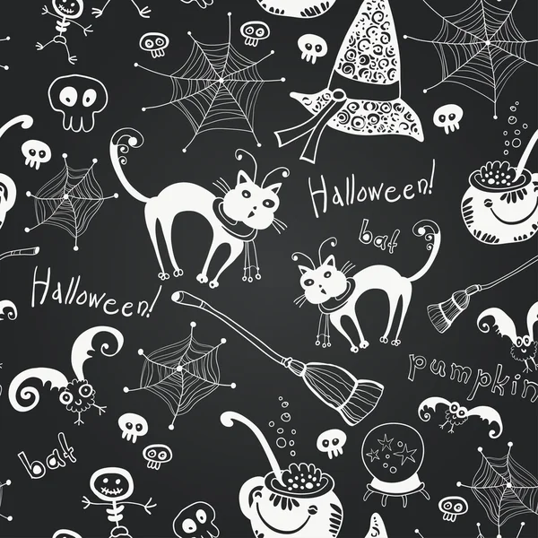 Halloween rysunek gryzmoły na czarnej tablicy — Wektor stockowy