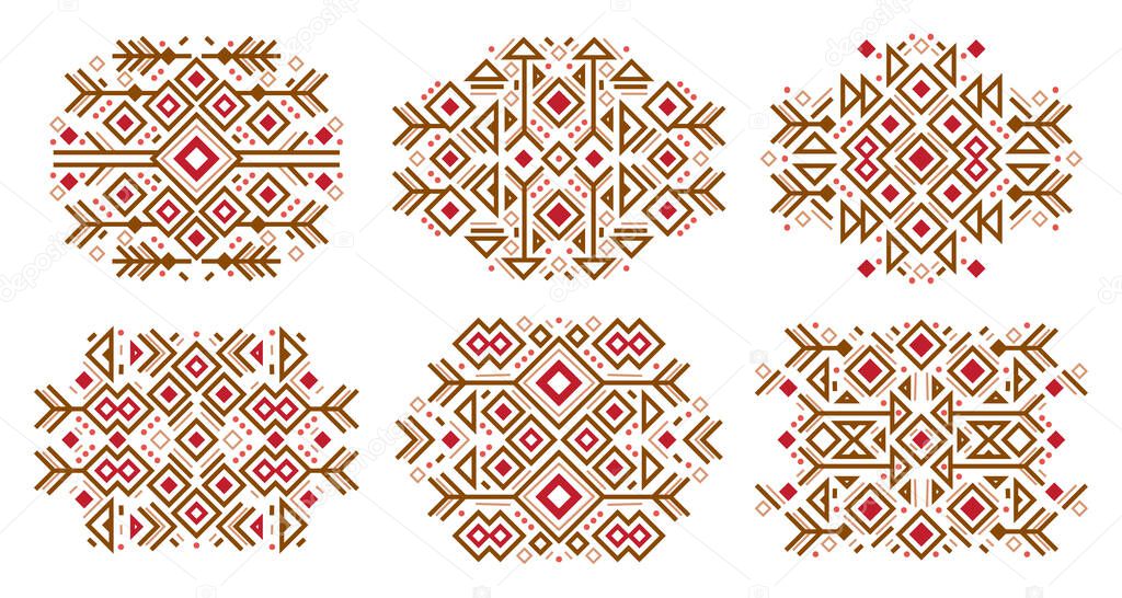 Set of fashion mexican, navajo or aztec, native american patterns. American indian ornate pattern design collection. Tribal decorative templates. Ethnic ornamentation. Navajo elements