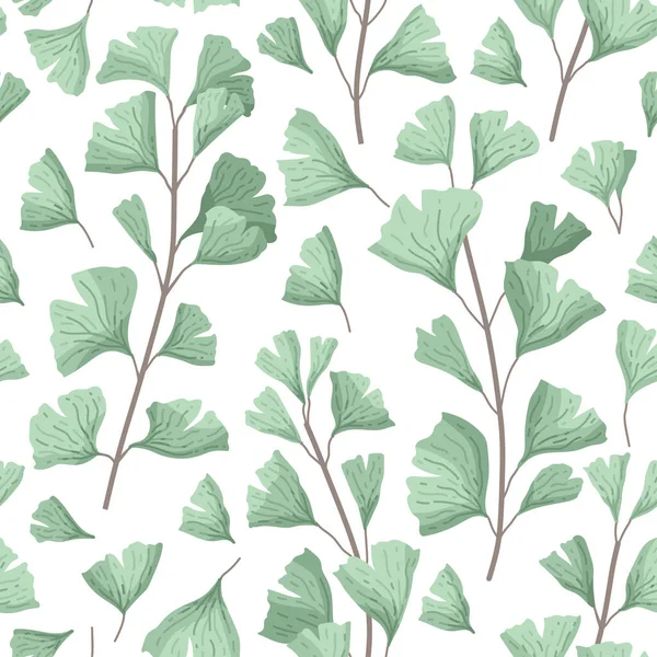 Vector Illustration ginkgo biloba leaves. Pola mulus dengan daun . - Stok Vektor