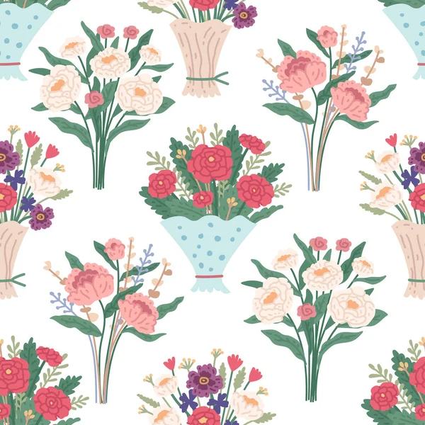 Ramo de flores. Patrón sin costura con flores florecientes de primavera brillante — Archivo Imágenes Vectoriales