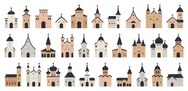教堂的一大系列图标。用于网页设计的一组平面教堂矢量图标. — 图库矢量图片