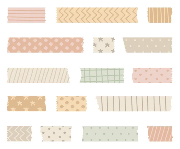 Conjunto de tiras de fita washi estampadas coloridas e pedaços de papel de duto —  Vetores de Stock