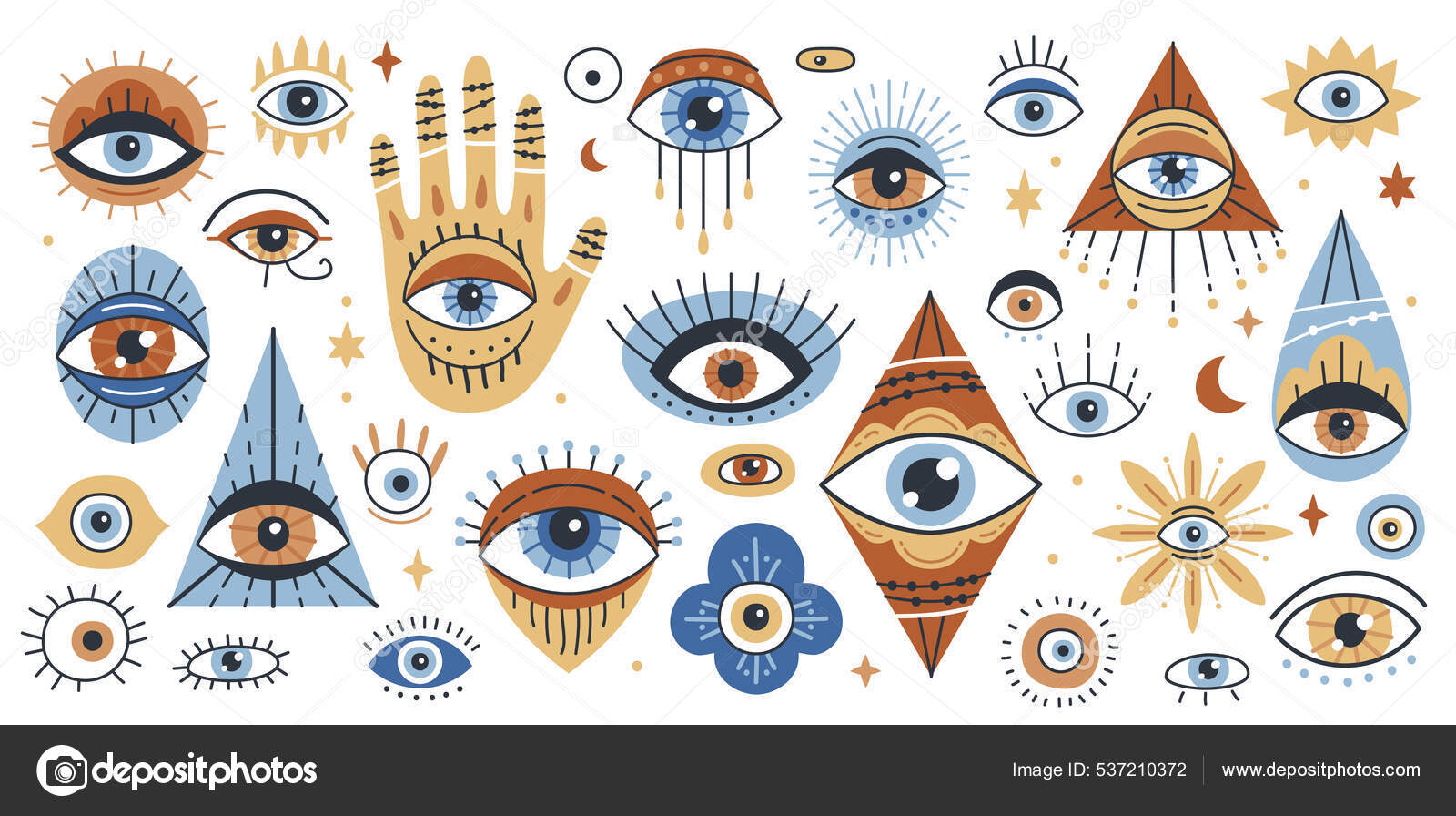 邪恶之眼Hamsa法蒂玛之手不同形状的眼睛. 图库矢量图©PictuLandra 537210372, image size:1600x896