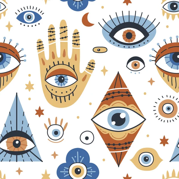 Seamless pattern design with Evil Eye, Hamsa, Hand of Fatima. — 图库矢量图片