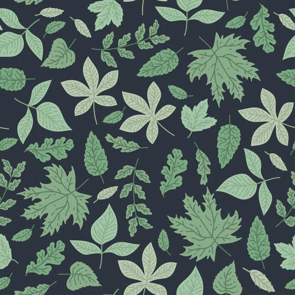 Dekoratív díszítő zökkenőmentes levelek zöld tavaszi minta. Végtelen textúra — Stock Vector