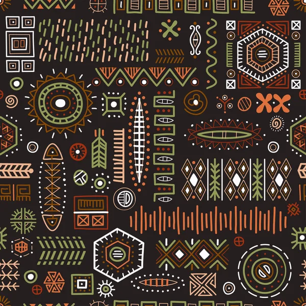 Formas africanas abstractas fondo sin costuras, patrón de decoración geométrica tribal — Vector de stock