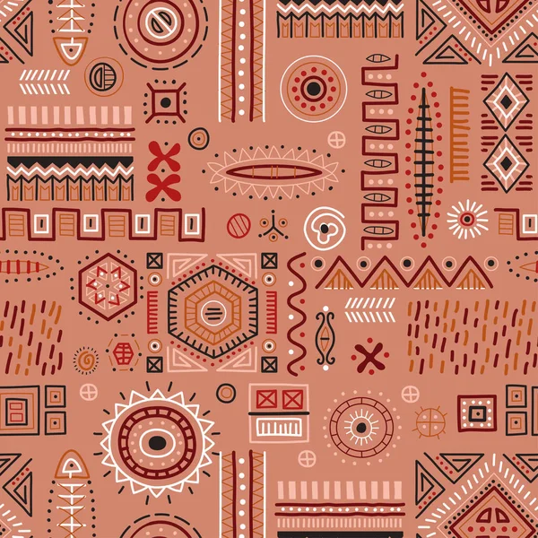 Αφηρημένα αφρικανικά σχήματα αδιάλειπτη φόντο, φυλετική γεωμετρική διακόσμηση μοτίβο — Διανυσματικό Αρχείο