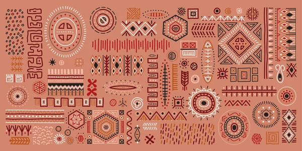 Abstrakcyjna kolekcja kształtów sztuki afrykańskiej, plemienny zestaw dekoracji geometrycznych — Wektor stockowy