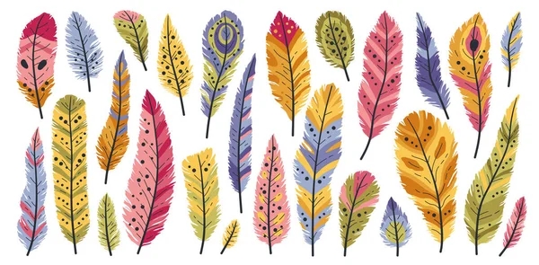 Set di decorativi animali colorati piume tribali. — Vettoriale Stock