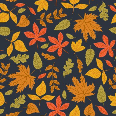 Sonbahar, kusursuz desenli duvar kağıdı görüntüsü bırakır. Vektör illüstrasyonu