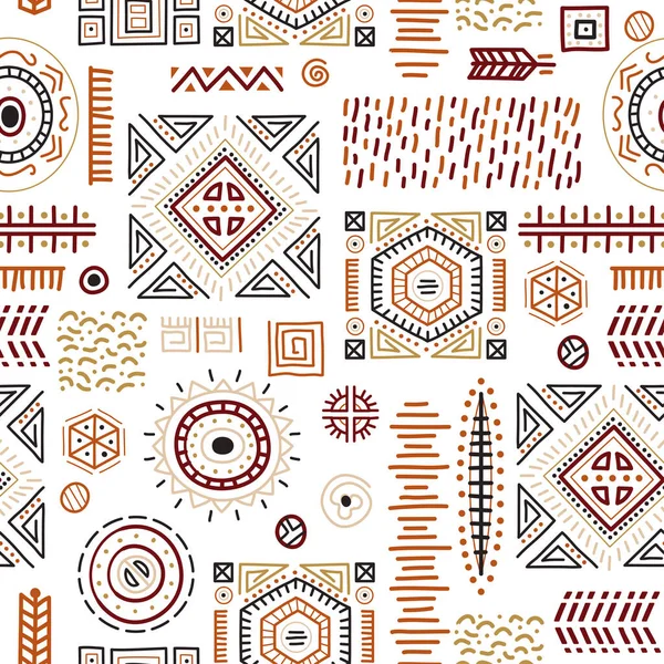 Colorido arte africano decoración tribal formas geométricas fondo sin costuras. — Vector de stock