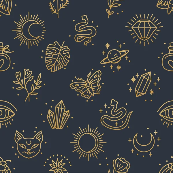 Elégant motif céleste sans couture avec des éléments boho — Image vectorielle