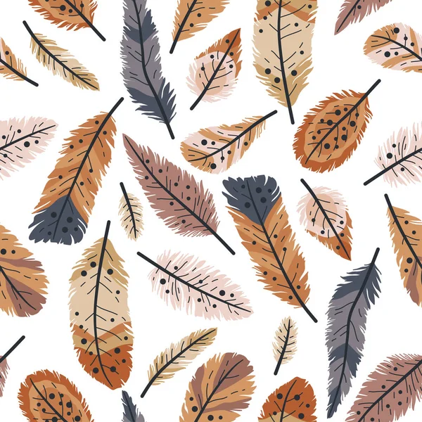 Деревенские декоративные племенные перья. Бесшовный рисунок перьев животных — стоковый вектор