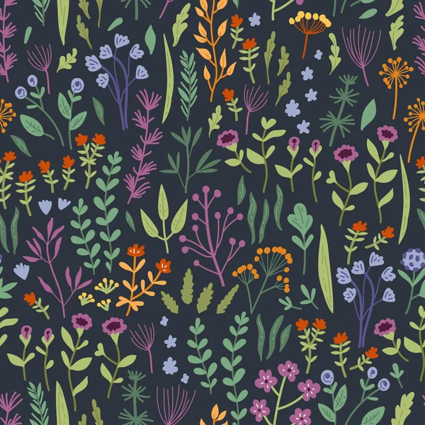 Vector seamless pattern with hand drawn wild flowers — Stock Vector