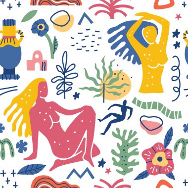 Soyut geometrik şekillere sahip kusursuz desen Matisse tarzında