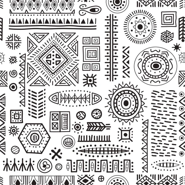 Zwart en wit naadloze achtergrond Afrikaanse tribal geometrische vormen patroon. — Stockvector
