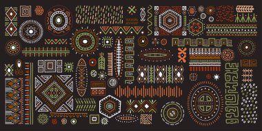 Soyut Afrika sanat şekilleri koleksiyon, kabile geometrik dekorasyon seti