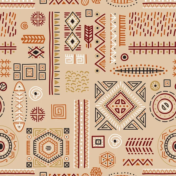 Colorido arte africano decoración tribal formas geométricas fondo sin costuras. — Vector de stock