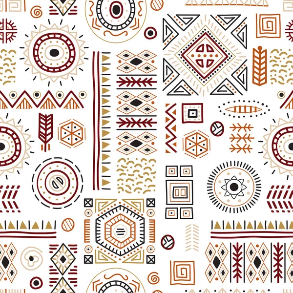 Colorful African art decoration tribal geometric shapes seamless background. — Stock Vector