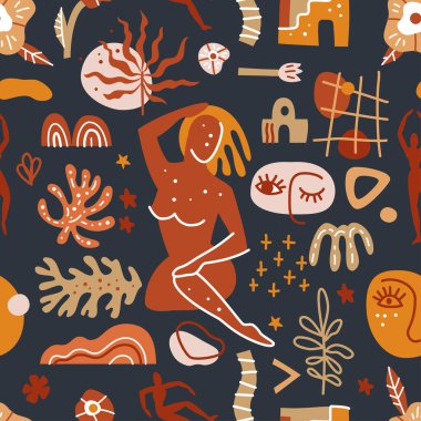 Soyut şekilleri ve siluetleri olan, modaya uygun, kusursuz desenler.